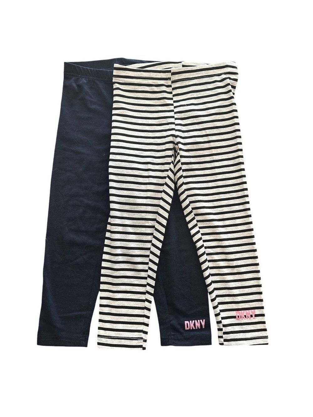 DKNY Set of 2 Cotton Logo Leggings in Stripes and Navy Blue